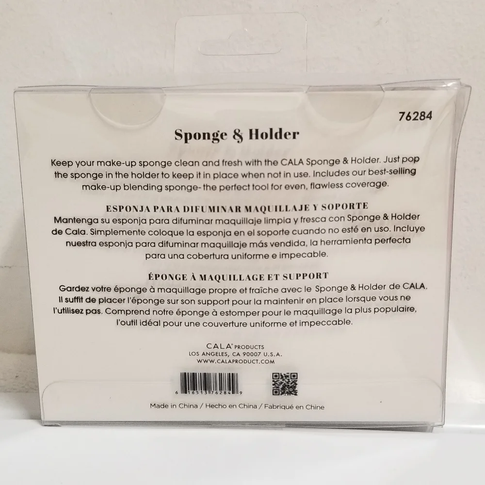 CALA Hot Pink Pro Blender Makeup Sponge & Silver-tone Holder Stand NWT